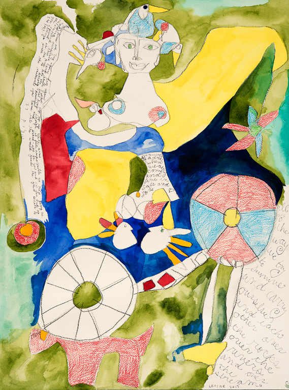 Birds in my hair 1 18x24 inches watercolor & colored pencil/paper SOLD